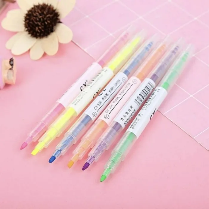 Autoshope Alat Tulis Spidol Stabilo Panjang Highlighter Marker Warna Pastel Permanen Dua Sisi Bolak Balik Isi 6 In 1 Set Warna Double Side tip Fine 1mm Chisel 3mm CY