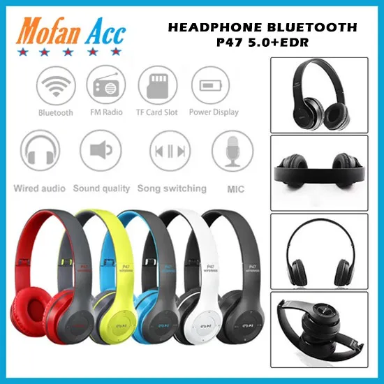 HEADPHONE BLUETOOTH P47 Headset Bando Gaming Lipat Wireless Audio Stereo Super Bass 5.0 EDR Travel