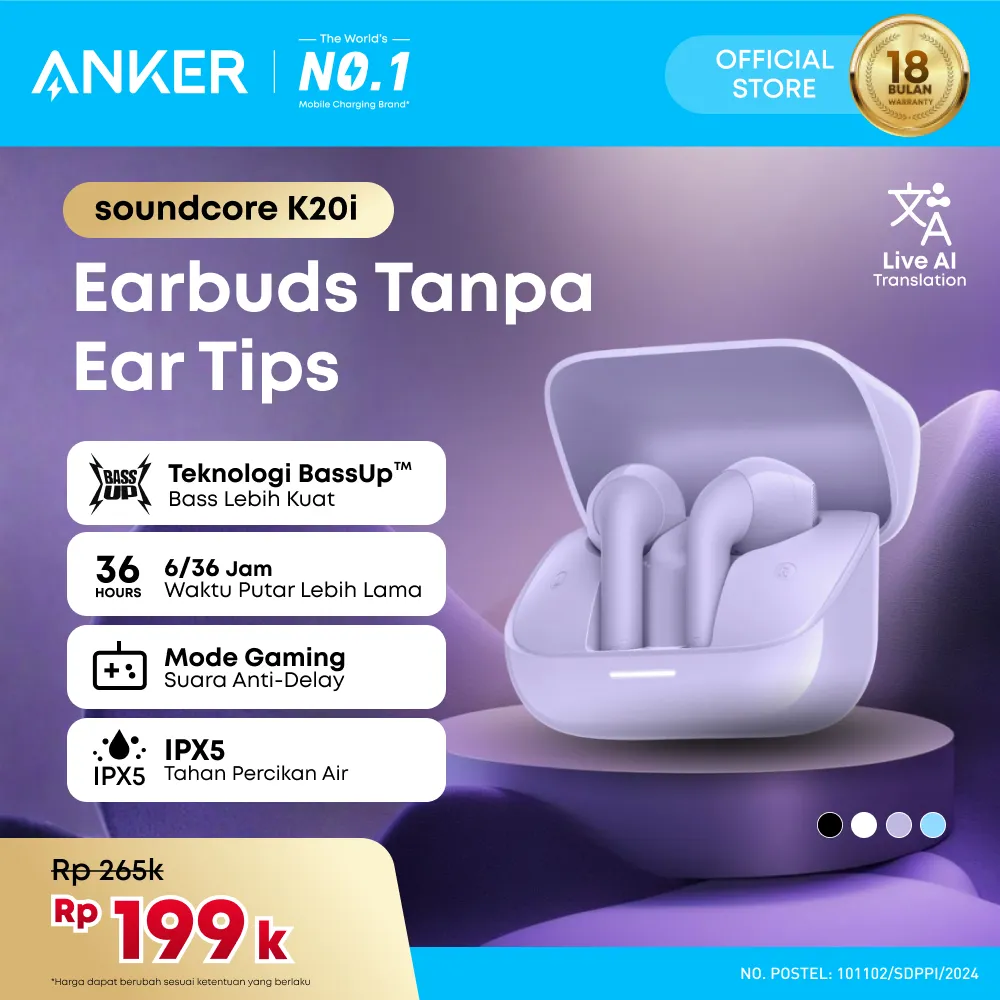 Soundcore K20i Earbuds Bluetooth 5.3 Earphones 36 PlayTime Bluetooth 13mm Drivers Game Mode TWS - A3994