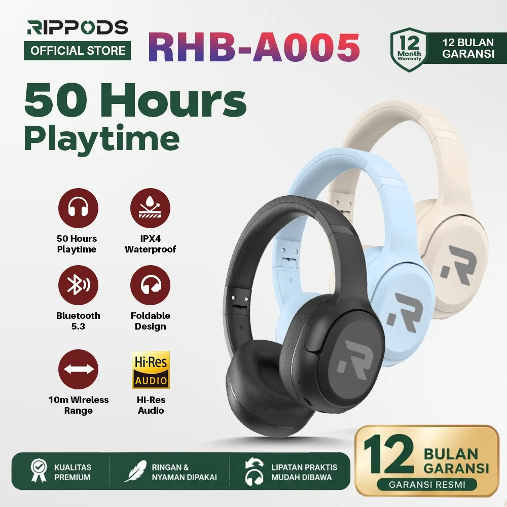 RIPPLE RHB A005 Headphone Wireless Bluetooth V5.4 Hifi Bass Headset Bluetooth Earphone Gaming Music TWS Headset