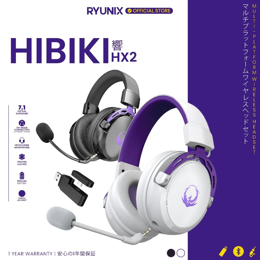 Sades Ryunix Hibiki HX2 Headset Gaming 7.1 Wireless Bluetooth