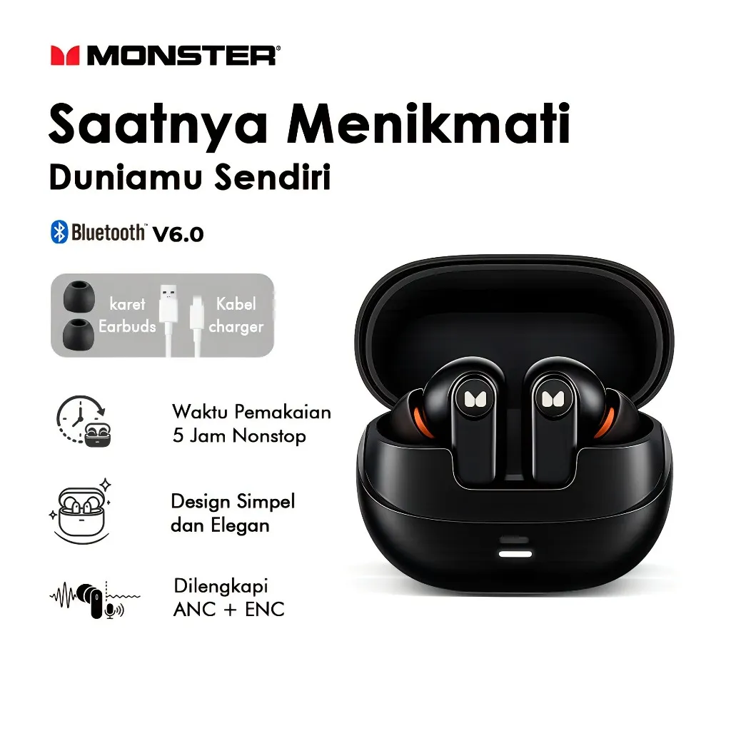 Monster M300 TWS Bluetooth ANC ENC 4 Mic Earbuds Noise Cancelling Bluetooth V6.0 Music Call Ultra Low Latency