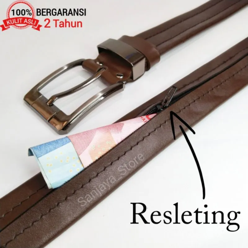 Sabuk Pria/Ikat Pinggang Pria 100% ORIGINAL Kulit Asli Garut Resleting Premium