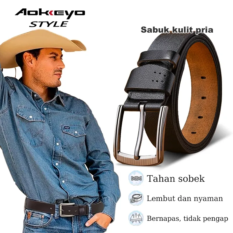 AOKEYO Ikat Pinggang Pria Sabuk Kulit Pria Tali Pinggang Pria Kulit Asli Sabuk Pria Korea