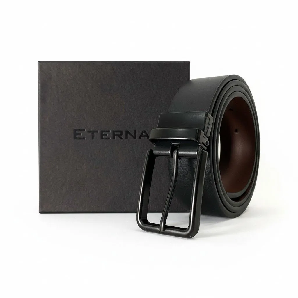 Ikat pinggang Pria Kulit Exclusive Tusuk hitam cokelat bolak balik - EternaL