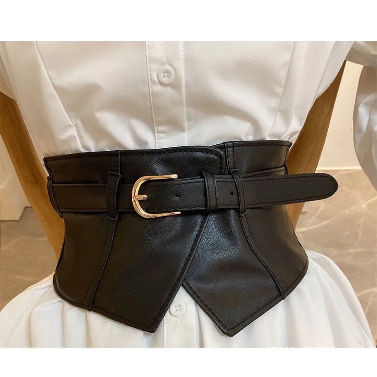 VENDI - Belt Wanita Corset Obi Kulit Gasper Retro Black Wide Waistband "KOR4"