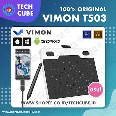 VIMON T503 Digital Graphic Drawing Pen Tablet Stylus Art Design Gambar Writing Pad Tab OSU Alt H640P H430P 10moons T503