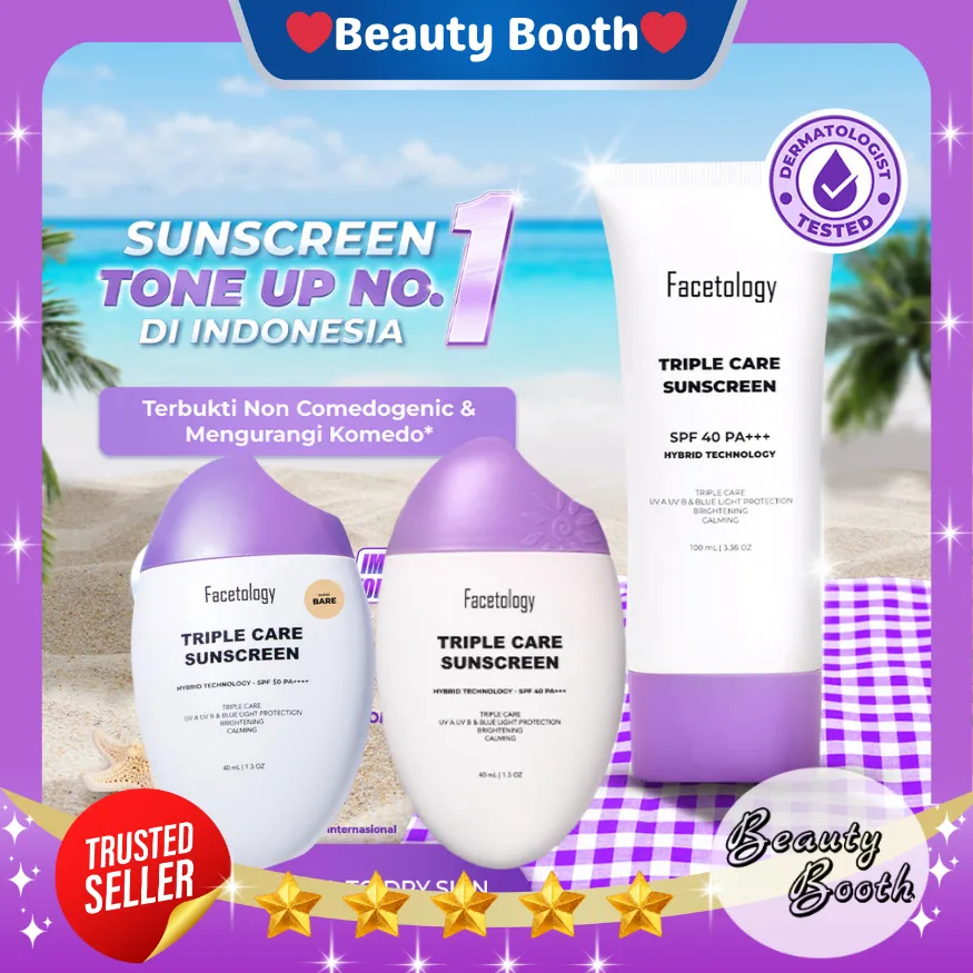 FACETOLOGY Triple Care Sunscreen SPF 40 PA+++ 40ml - Tinted Sunscreen - Beauty Booth Beautybooth