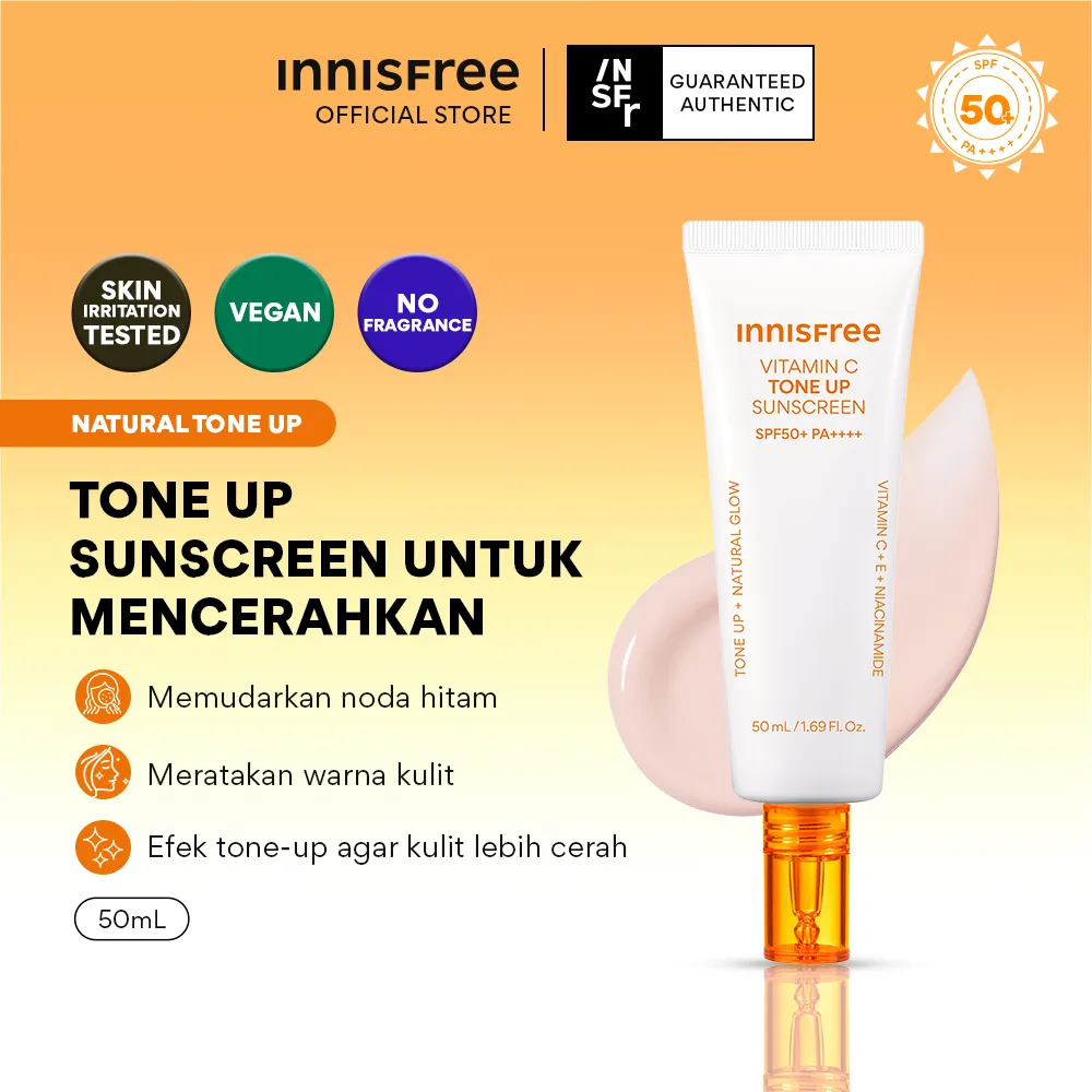 Innisfree Vitamin C Tone Up Sunscreen SPF50+ PA++++ 50ml - Tone Up Sunscreen Mencerahkan Wajah