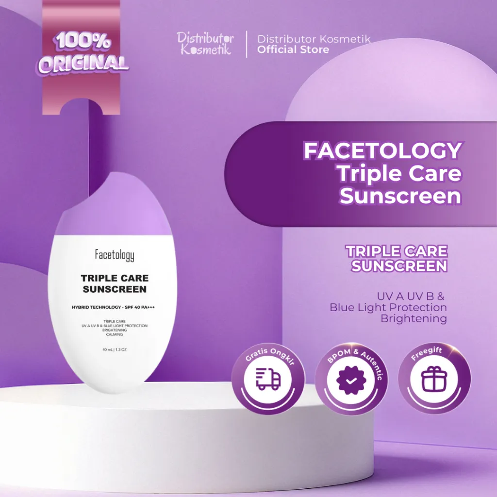 [ AGEN RESMI ]  Facetology Triple Care Sunscreen SPF 40 PA+++ | Sanscreen Wajah Original BPOM