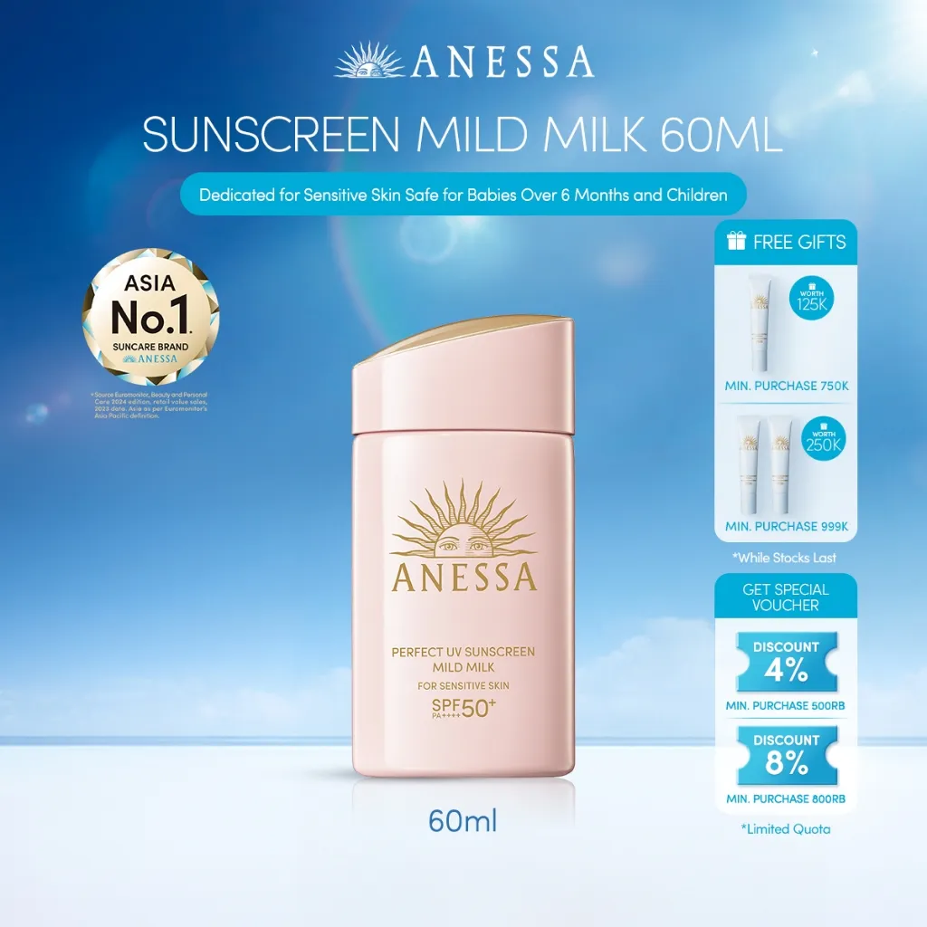 Anessa - Perfect UV Sunscreen Mild Milk 60ml - Sunscreen Kulit Normal / Berminyak SPF 50+ PA++++