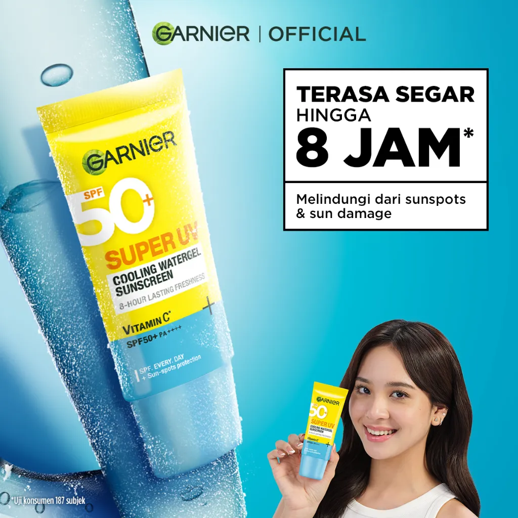 GARNIER Super UV Cooling Watergel Sunscreen SPF 50+ PA++++ Vitamin C Skincare - 30ml Sunscreen dengan sensasi dingin sunscreen spf 50 pa ++++