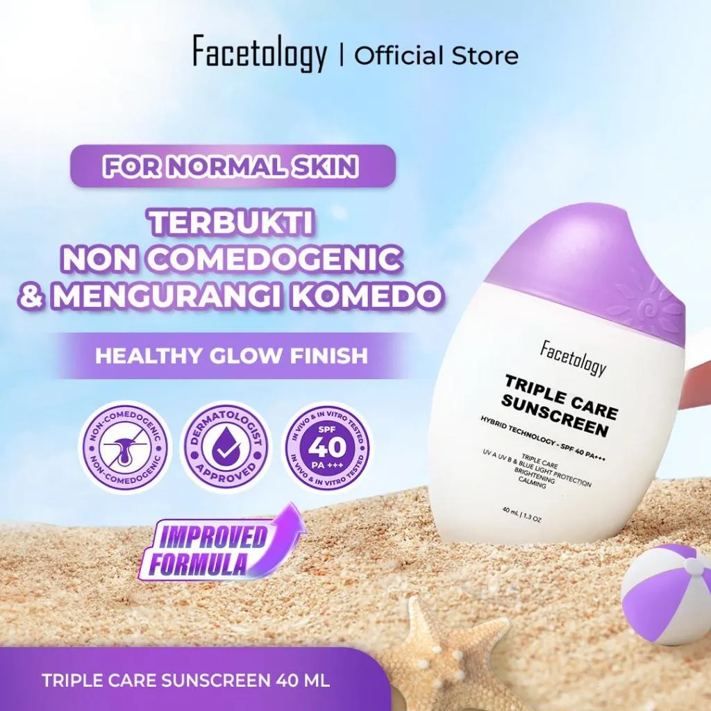 Facetology [IN VIVO & NON COMEDOGENIC SUNSCREEN TESTED] Triple Care Sunscreen SPF 40 PA+++ 40ML