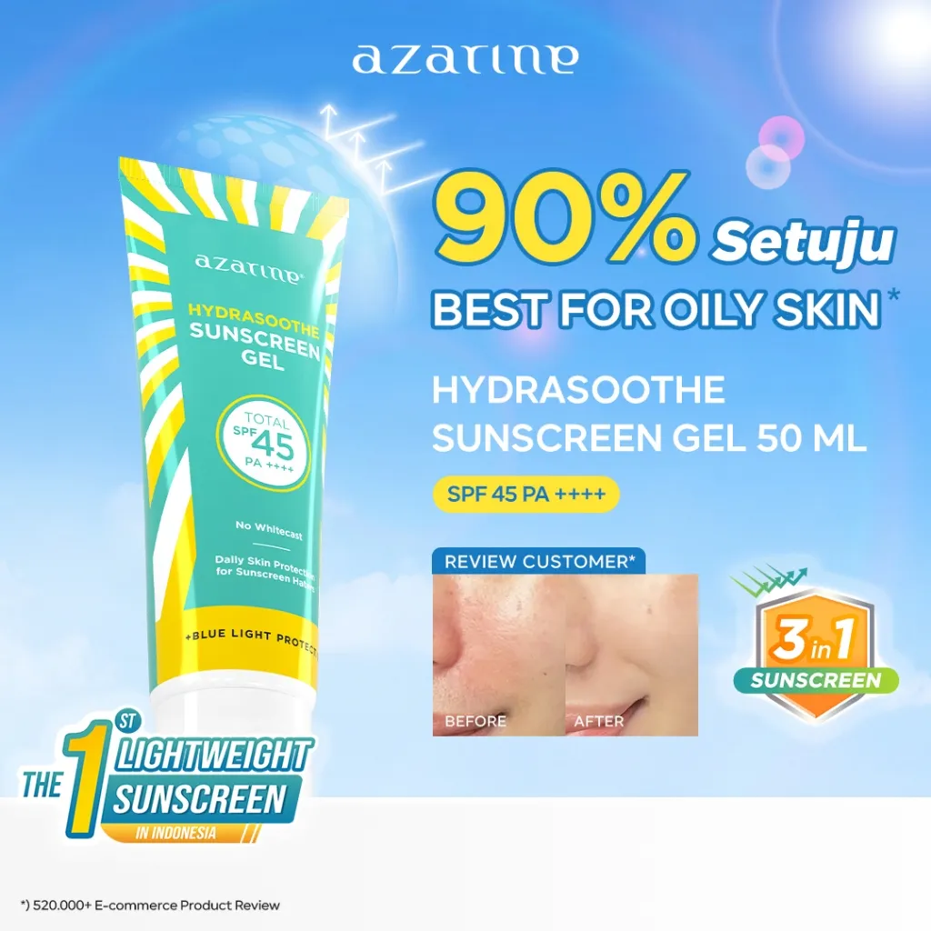 [GEL] Azarine Hydrasoothe Sunscreen Gel SPF45 PA++++ 50ml [LOLOS UJI INVIVO INVITRO] BEST SELLER Chemical Sunscreen Kulit Berminyak berjerawat