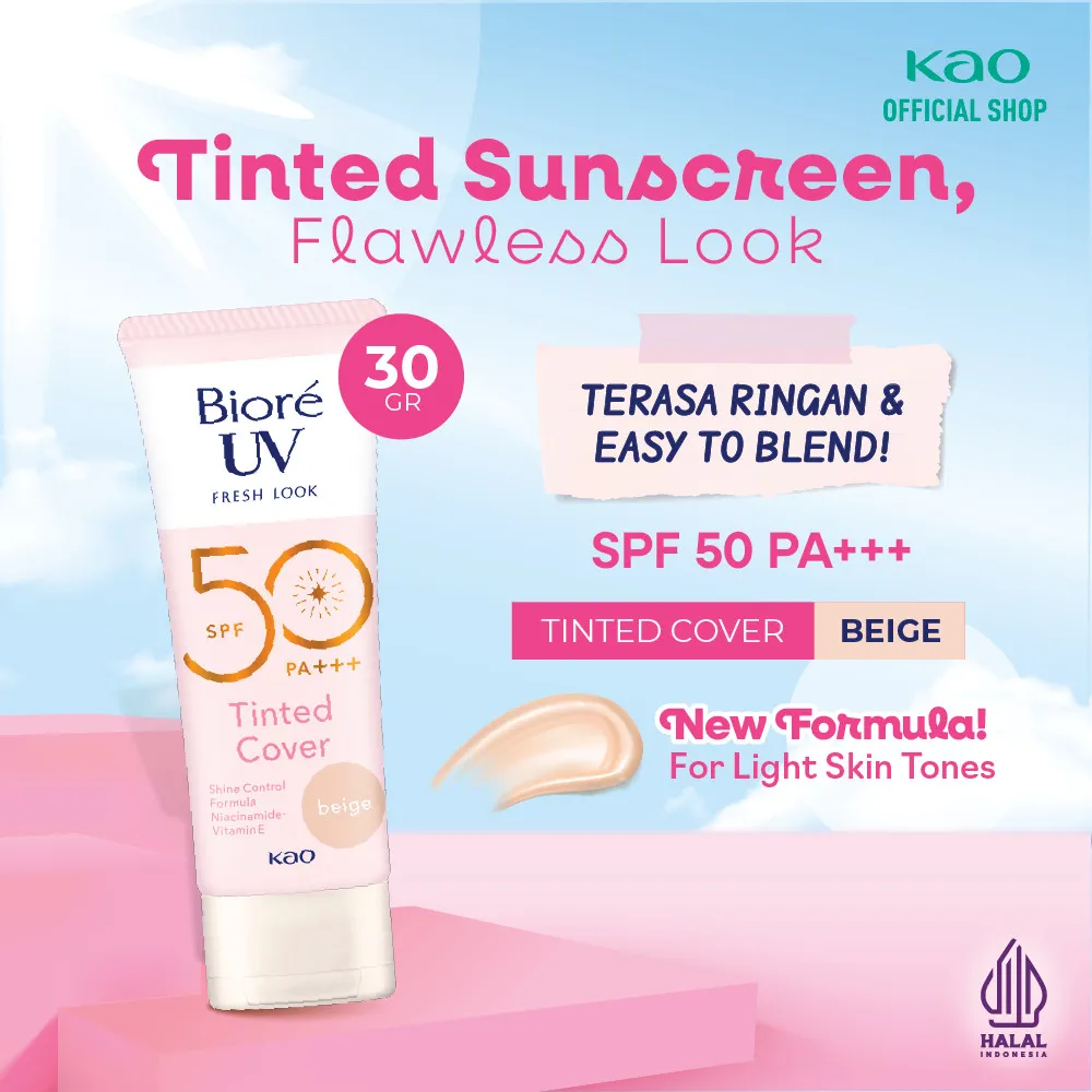 Biore UV Fresh Look Sunscreen Tinted Cover BeigeSPF 50 PA+++ 30 gr Tinted Sunscreen
