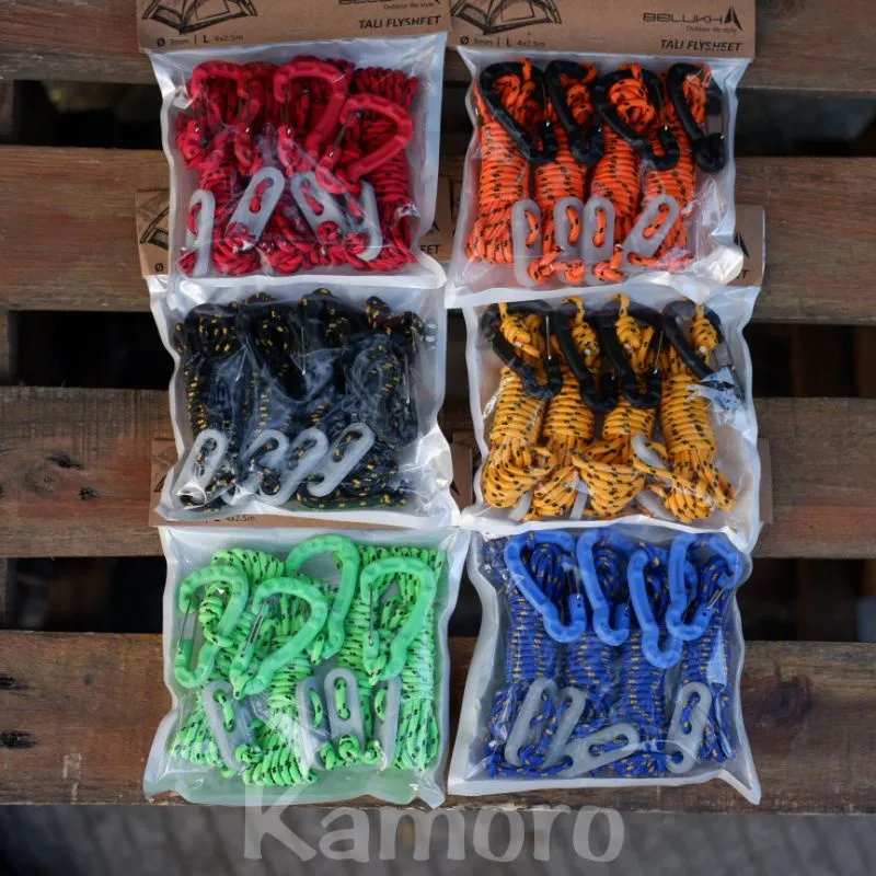 Tali Flysheet Tenda 4 set Guyline Carabiner Prusik Reflektif 3mm