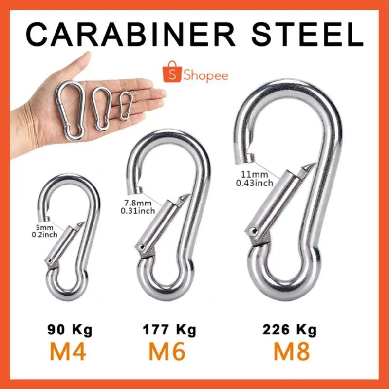Karabiner Baja Besi 4cm 6cm 8cm Carabiner Steel Snap Hook Spring 4 6 8 cm