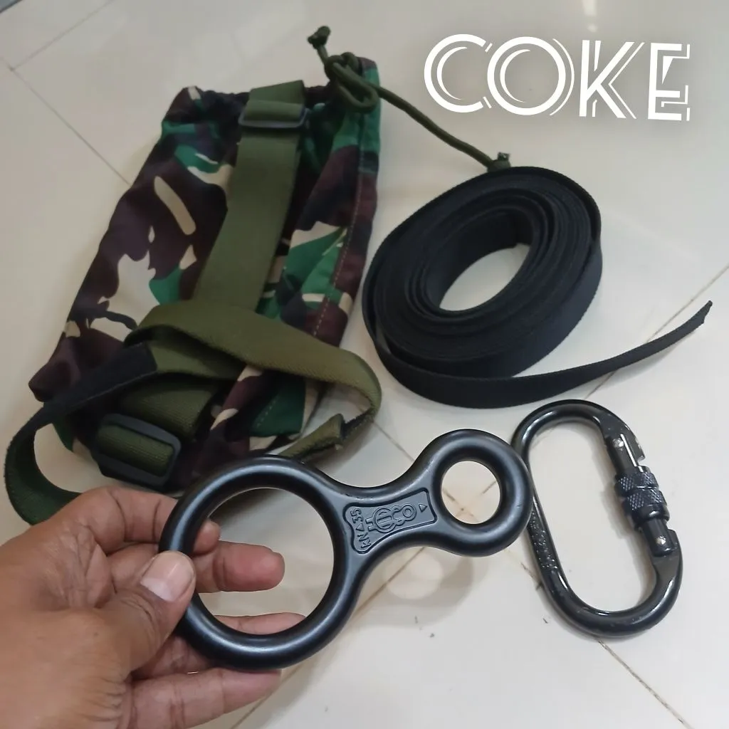 Promo 1 set Karabiner, Figure Eight 8 Tali webbing Carrabiner Set Rappeling Jatah TNI