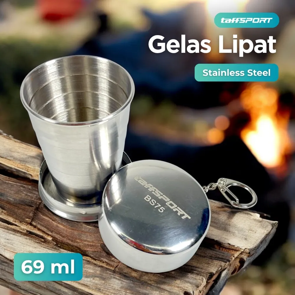 Gelas Lipat Stainless Steel Foldable Cup Carabiner - YL37802 - Silver
