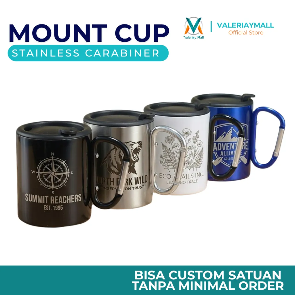 Mug Custom Carabiner Stainless Outdoor Cangkir Cetak Logo Nama Portable Gelas Merchandise