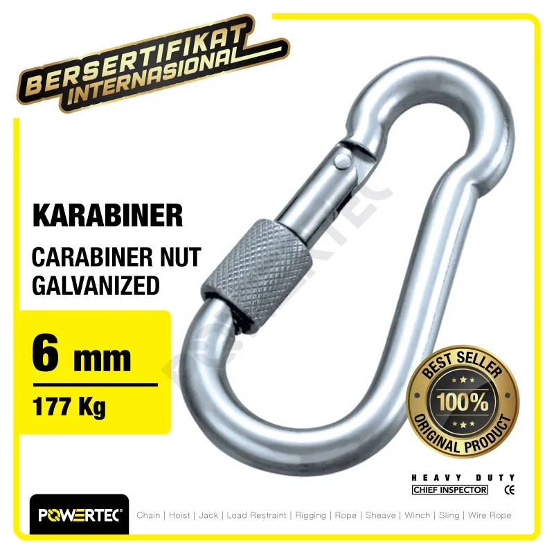 POWERTEC Carabiner / Karabiner Nut Galvanized 6 mm 