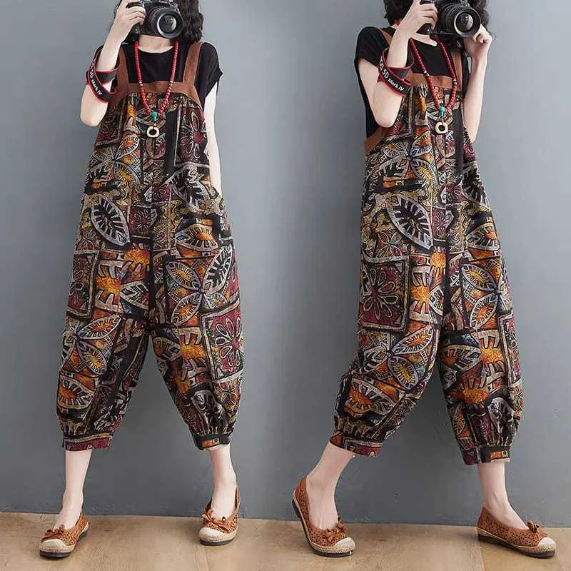LC798 Premium Oversized Jumpsuit Floral Fashion Retro Terbaru