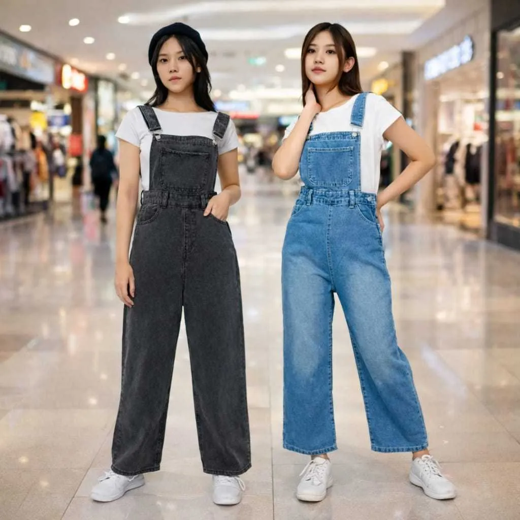 Jumpsuit Denim Korean Style Fashion Wanita celana panjang/pendek Overall