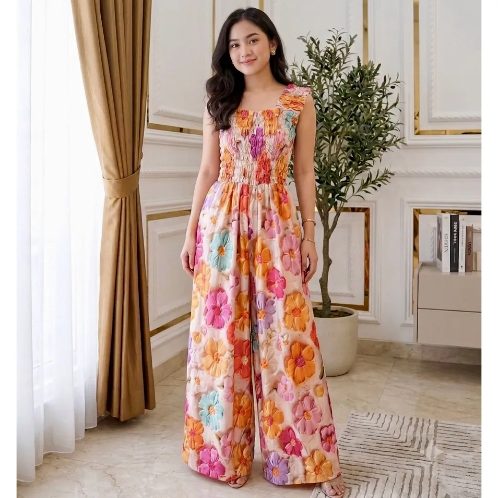 ALUNA JUMPSUIT LD 125 BAHAN RAYON CELANA KULOT/JUMSUIT RAYON LD 125CM CELANA KULOT SETELAN RAYON FULL KARET