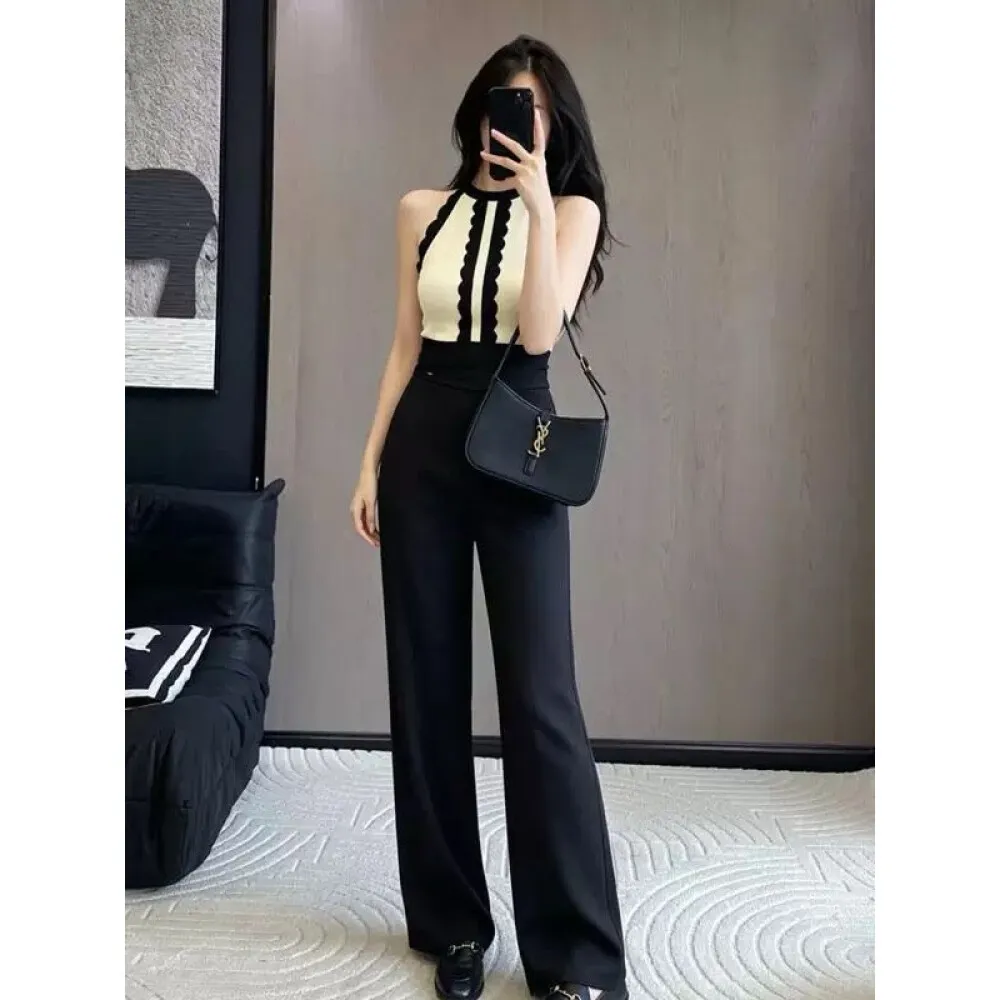 FADFAD Jumpsuit modis tanpa lengan warna kontras elegant