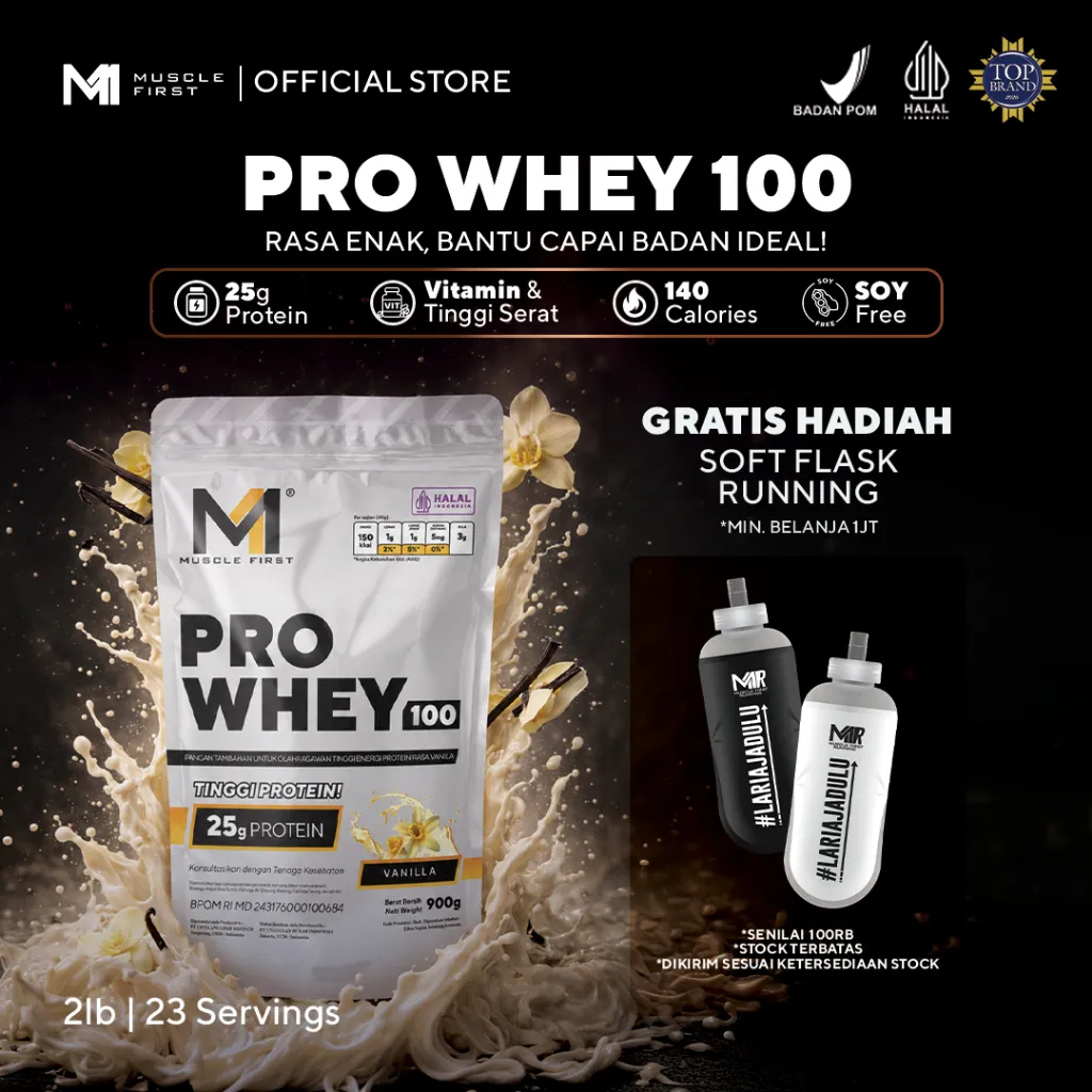 MUSCLE FIRST Pro Whey 100 2lbs/900gr Vanila - Whey Protein Suplemen Fitness