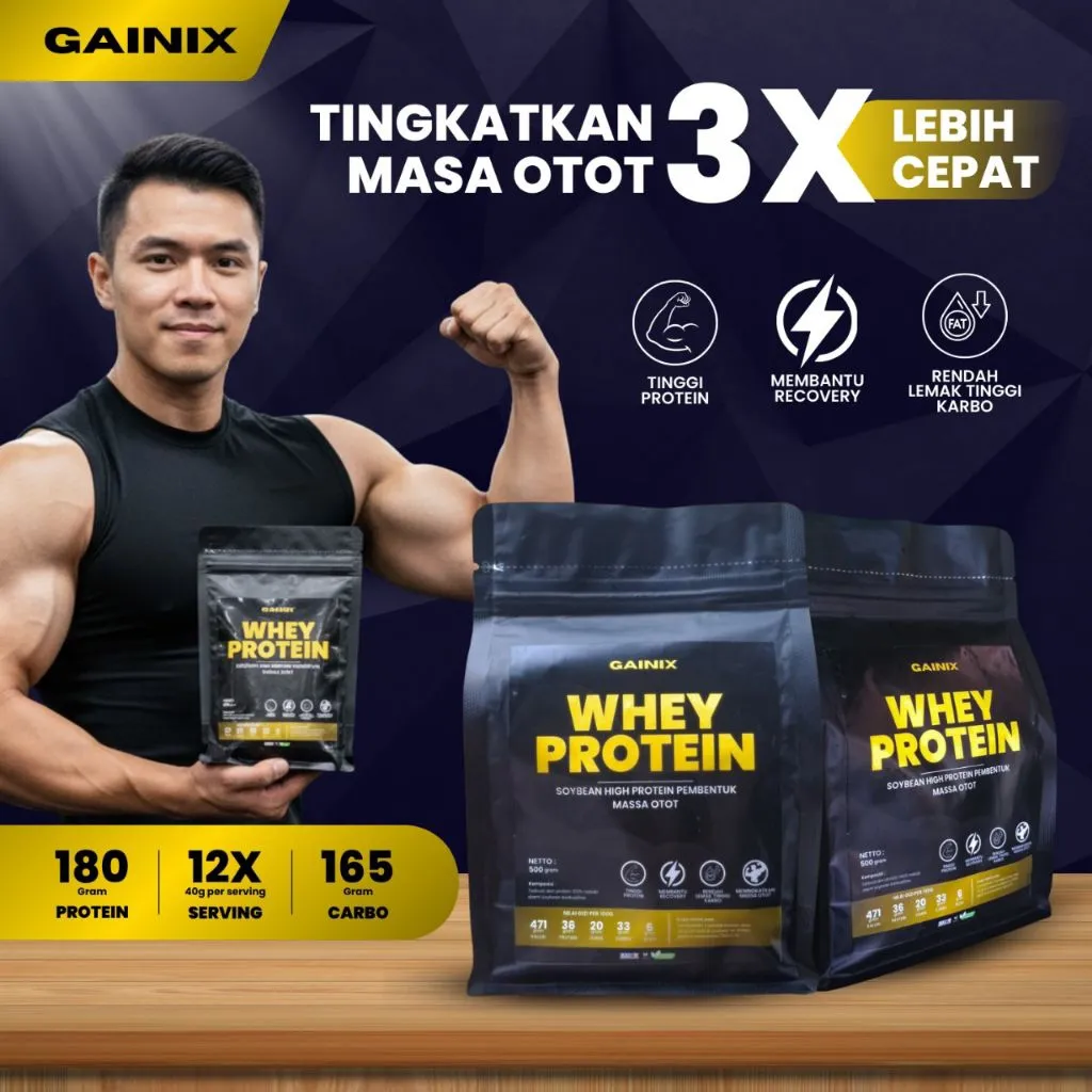 Gainix whey protein nabati bubuk kedelai sangrai, minuman sehat bebas gula tinggi protein 500g