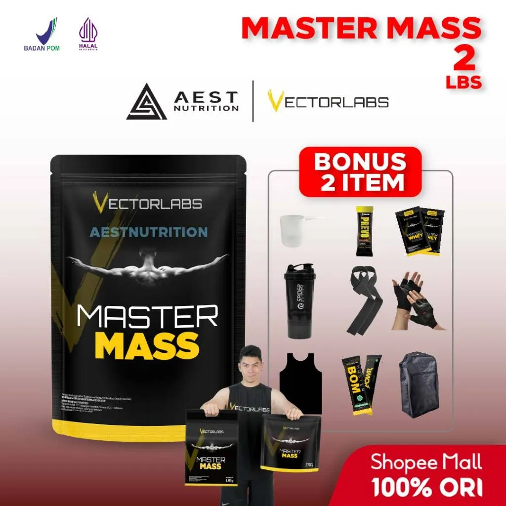 Vectorlabs Master Mass 2 lbs 900 gram Susu Protein Gainer Tinggi Kalori Whey Suplemen Fitness