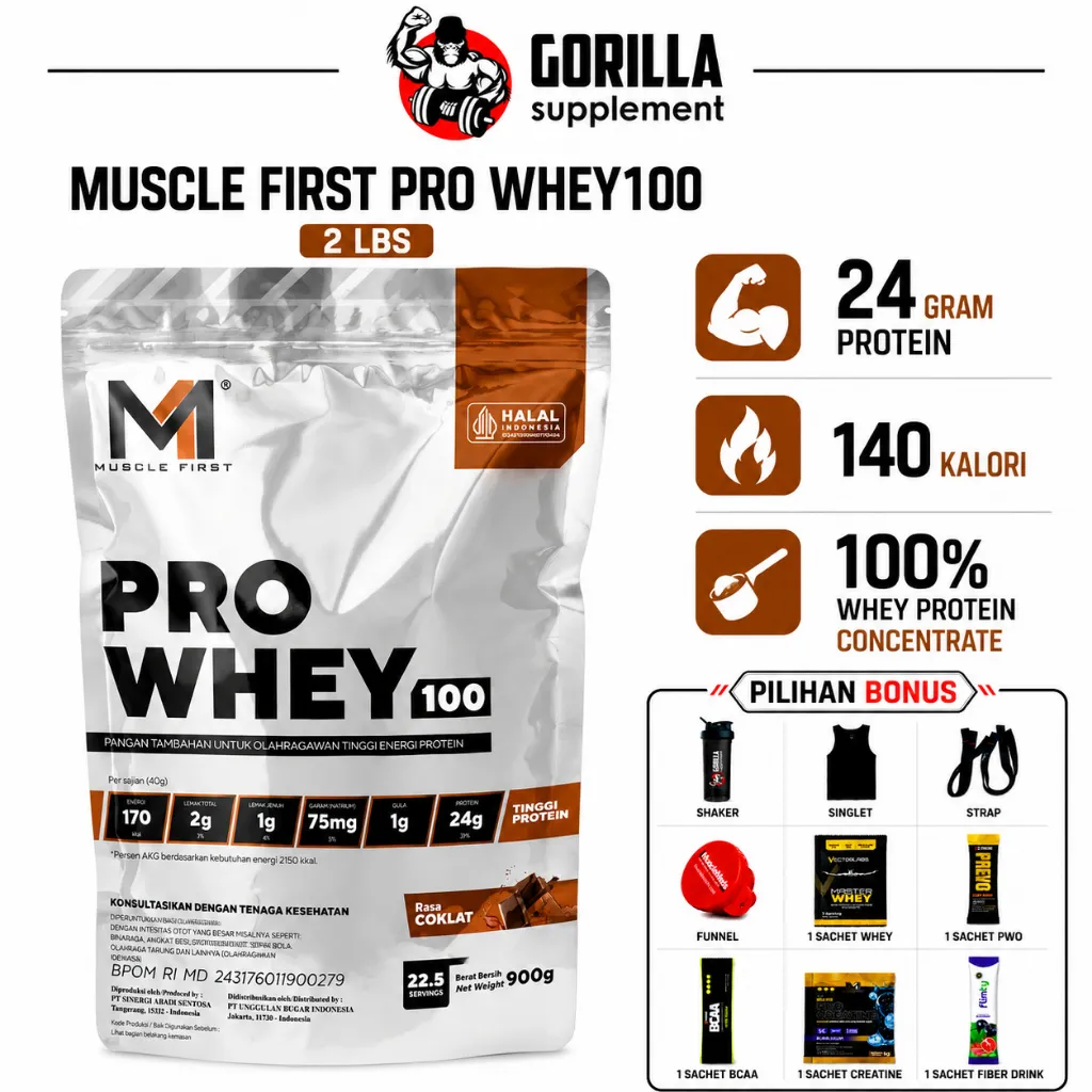 MUSCLE FIRST PRO Whey 100 2 lbs / 900 Gram | 23 Serving - Whey Protein Concentrate Musclefirst Susu Protein