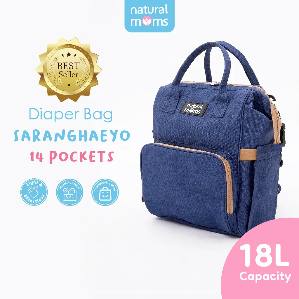 Tas Bayi Multifungsi Diaper Bag Natural Moms | Saranghaeyo 14 Pockets