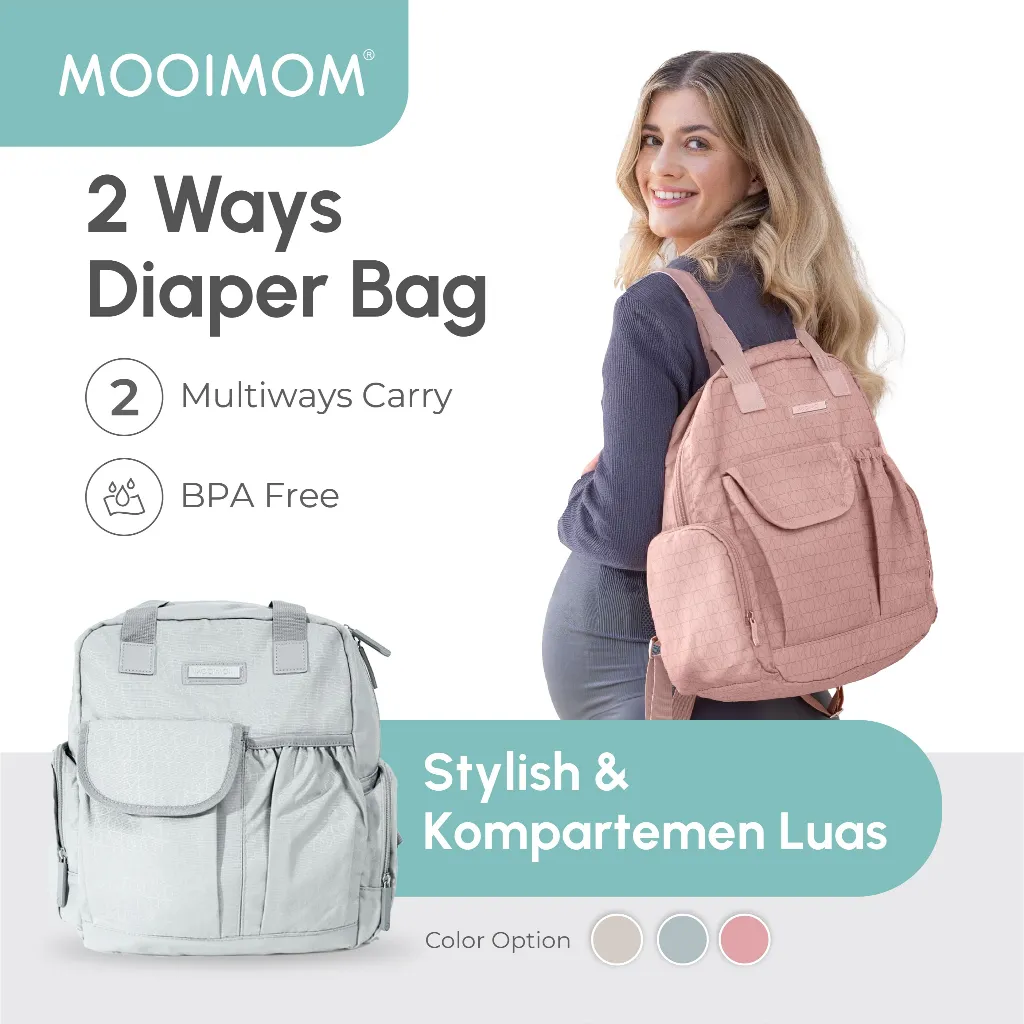 Diaper Bag - MOOIMOM Tas Perlengkapan Bayi Stylish & Multifunction - 2 Ways Diaper Bag