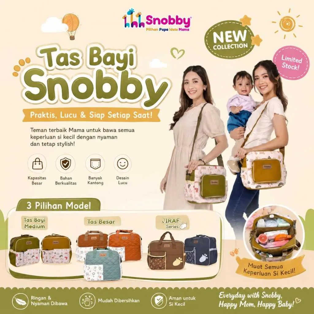 Snobby - Tas Bayi Premium Besar / Medium / Kecil Saku Print Jiraf / Jolly / Freya Series Tas Lahiran