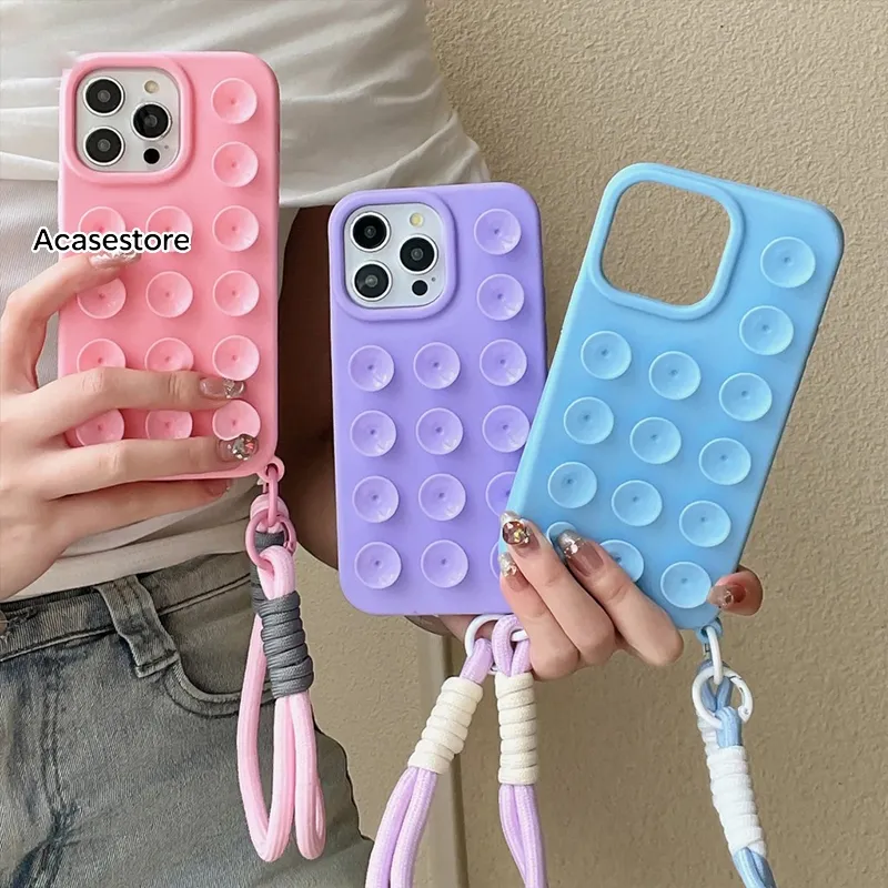 (Free Strap) Gurita Silicone Case Suction Grip With Lanyard Phone Charm Tali Gantungan - Softcase Case Casing Hp Gurita Liquid Compatible For Iphone 11 12 13 14 15 16e 16 Plus 17 17AIR Pro Promax TP10