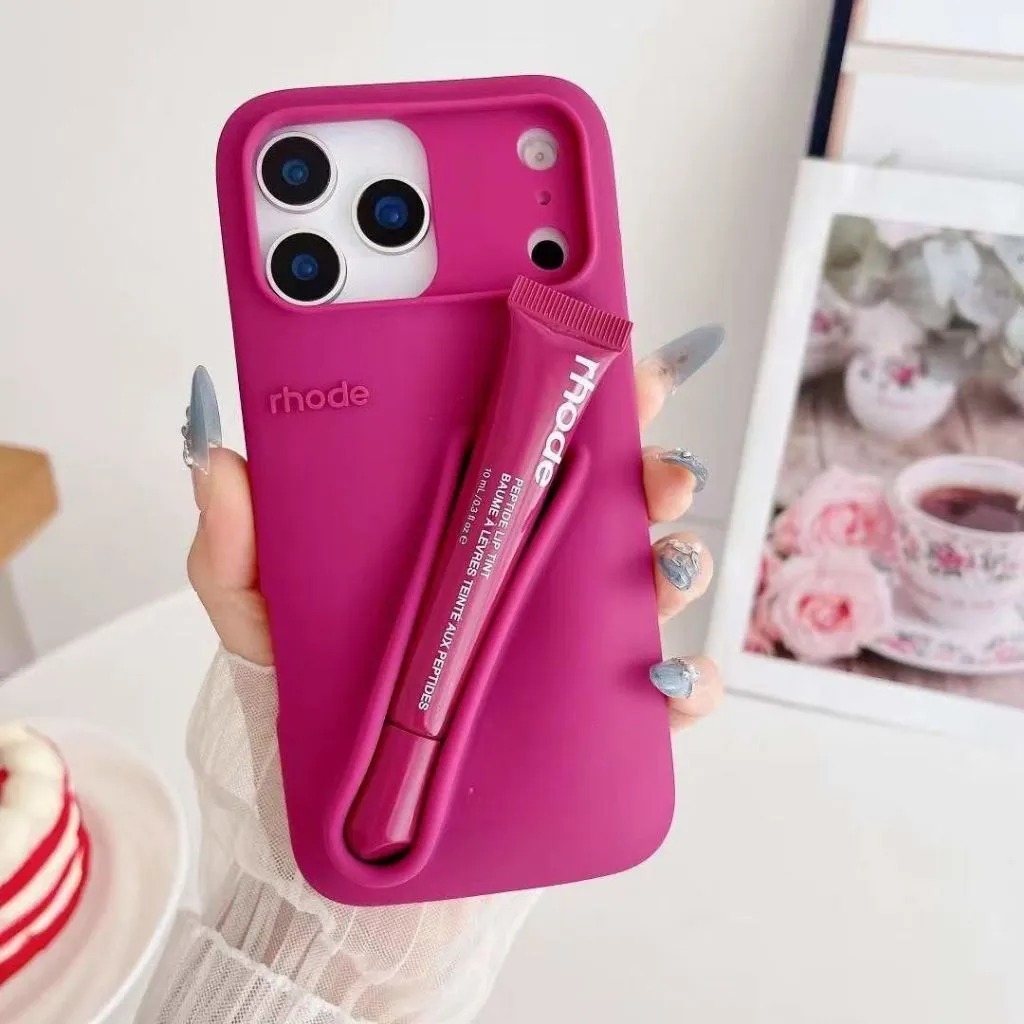 Case 3D Liquid Liptint Rhode For iPhone 11 12 13 14 15 16 17 PRO/PROMAX AIR [SMJ-35] - Softcase iPhone - Case Aesthetic iPhone - Casing HP iPhone