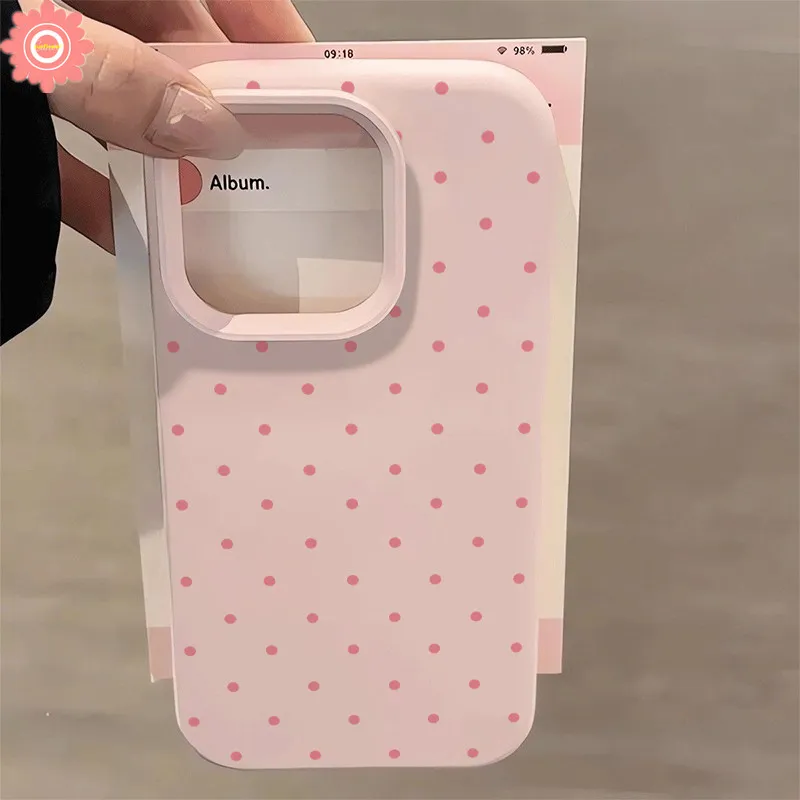 Case HP Untuk IPhone 16 15 11 14 13 12 Pro Max 16E 14 16 15 Plus Nuansa Kulit Silikon Cair Mewah Polka Dotst Minimalis Modis Soft Cover