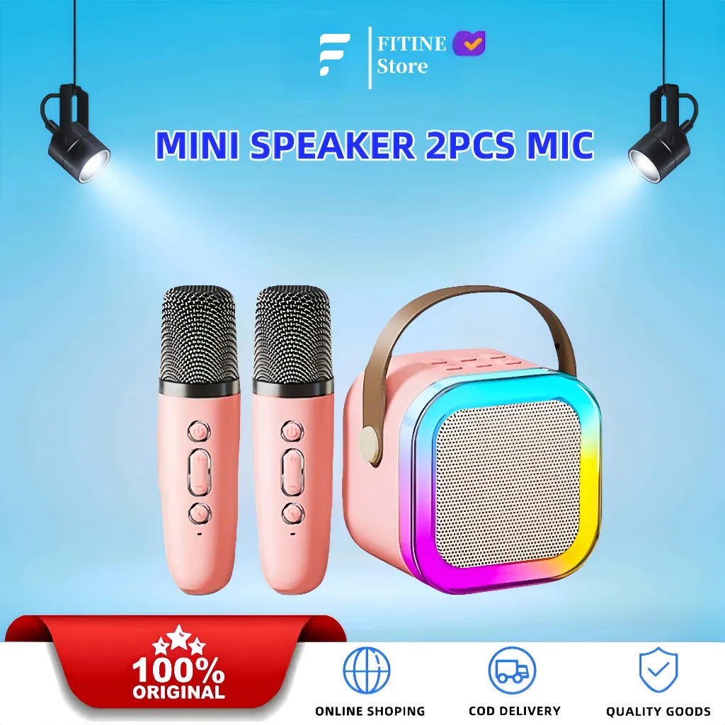 2pcs Mic Mini Speaker K12 Speaker Bluetooth Plus 2 Mikrofon Karaoke 1 SET Mesin KTV Mini Rumah KTV Bluetooth Pemutar MP3 Full Bass Karaoke Nirkabel