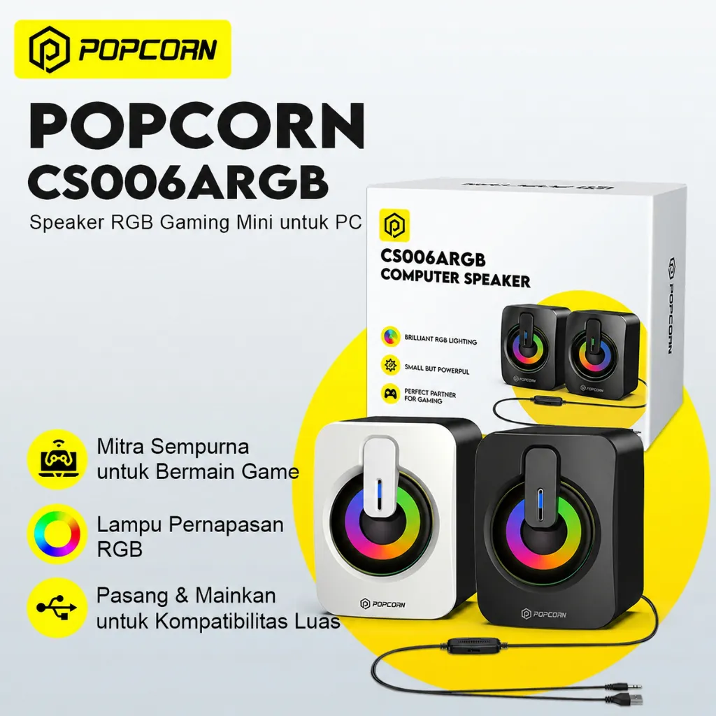 Popcorn Mini PC RGB Desktop Gaming Speaker Laptop Surround Stereo