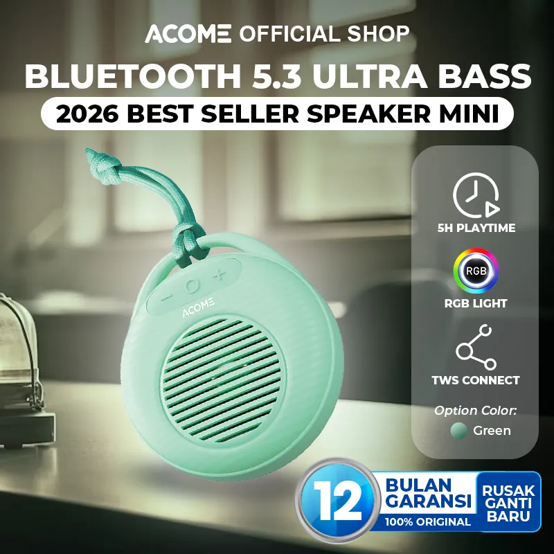 ACOME SPEAKER MINI TWS BLUETOOTH 5.3 ULTRA BASS WITH RGB PORTABLE A15 ORIGINAL