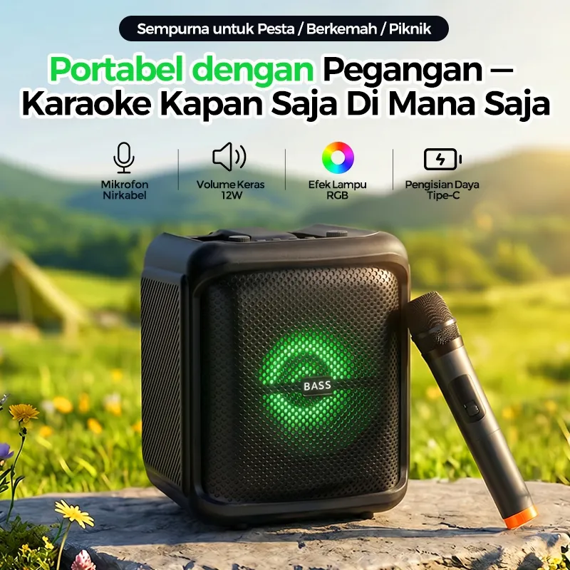 MODOFO Speaker Bluetooth Karaoke Mini Advance 1 Mic Set Lengkap Portabel Wireless Super Bass 300mAh