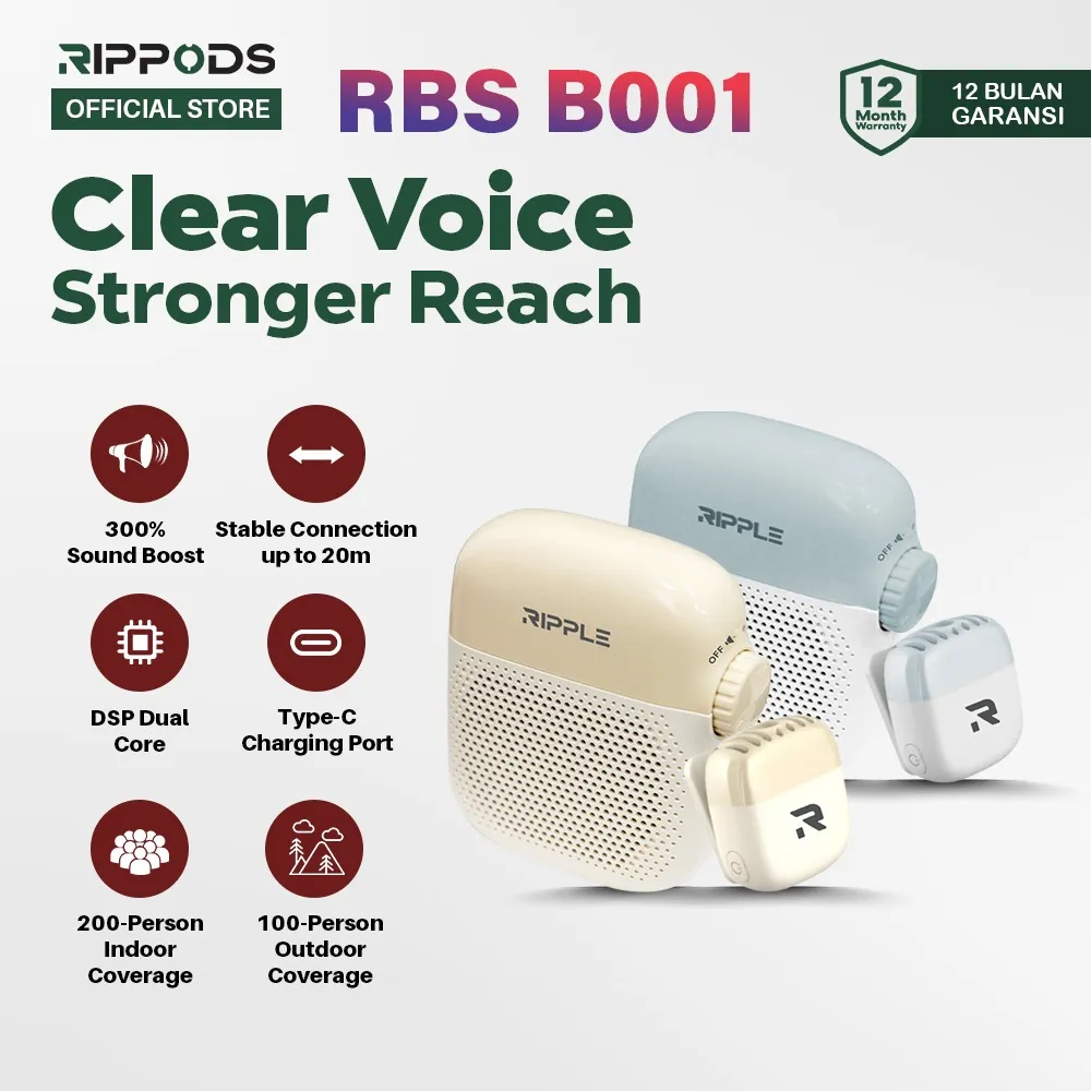 Rippods Wireless Clip On Voice Amplifier Speaker Pinggang Mini Speaker Megaphone Portable Dengan Microphone Clip On Wireless Mic Untuk Guru Tour Guide Dosen