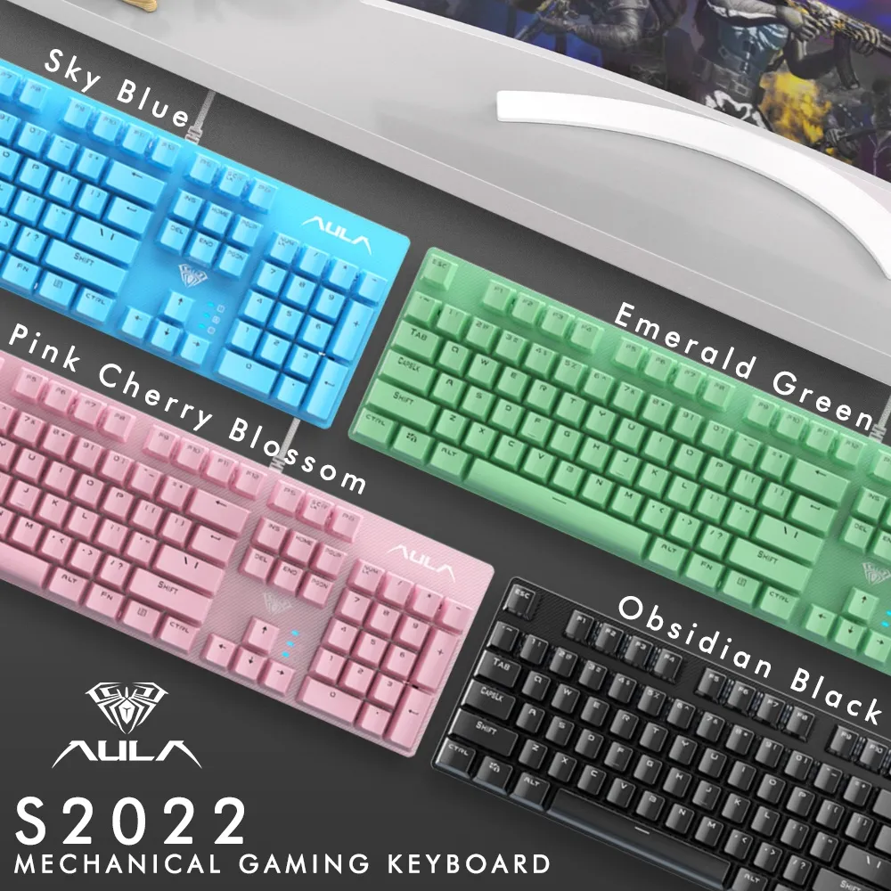 Keyboard Gaming Mechanical AULA S-2022 - RGB Display Rainbow- Macro Software - KRGD Blue Switch