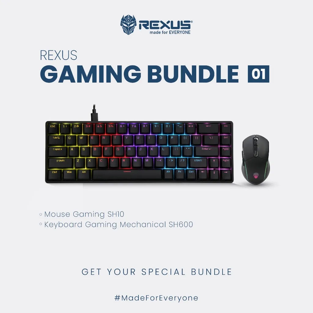 Rexus Gaming Bundle 01 - Gaming Gear Combo Keyboard Mechanical + Mouse Gaming Wireless