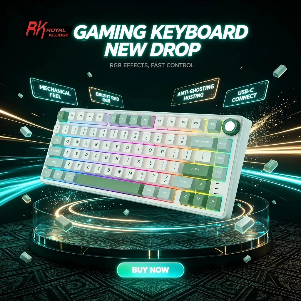 Royal Kludge RK R75 Green 81 key Wired Gaming Keyboard