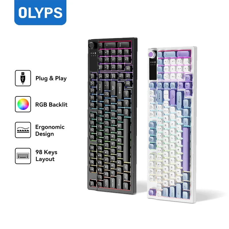 OLYPS Keyboard Gaming USB Kabel 98 Keys Layout RGB Backlight Keyboard Laptop for PC Laptop Komputer