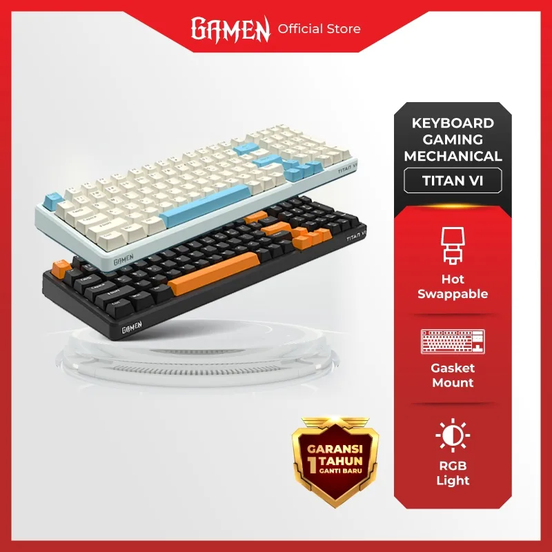 GAMEN Keyboard Gaming Mechanical RGB Titan 6 Gasket Mount 99 Keys Hot-Swappable Silver Switch Linear Ergonomic Design Original