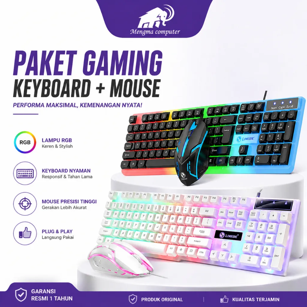 MA Kombo Keyboard dan Mouse Gaming MENGMA dengan Lampu RGB Cahaya / Termasuk Mouse dan Keyboard - Keyboard Mekanikal untuk PC Desktop dan Laptop - Kabel USB / Keyboard Komputer Berkualitas Tinggi